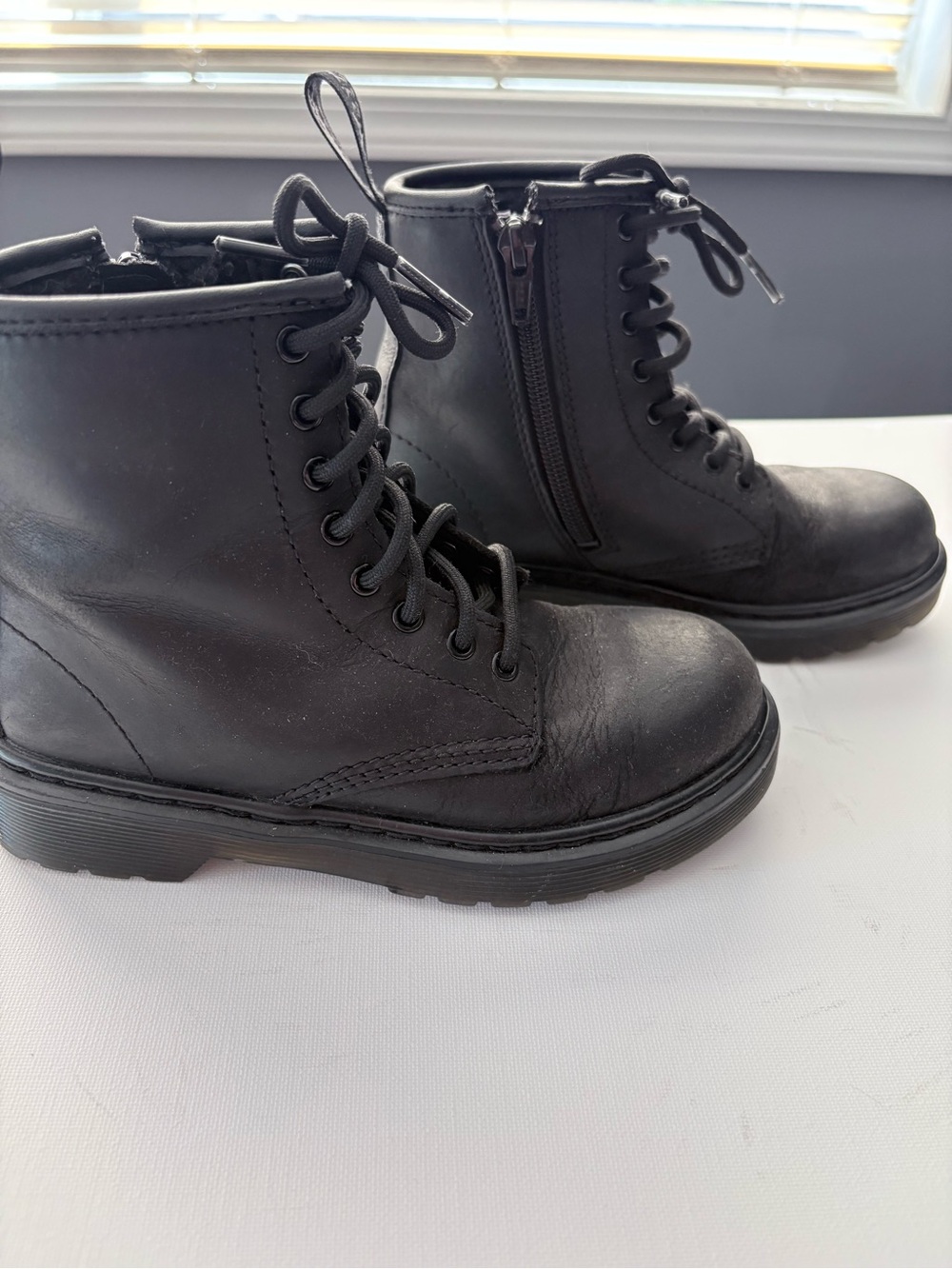 Size 12 Dr Martens Kids Black Lace-Up Zip Combat Boots